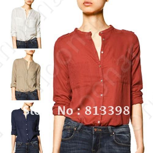 New Arrival Women's  Long Sleeve Cleaner Design Shirts Tops Blouses Size S M L E0841