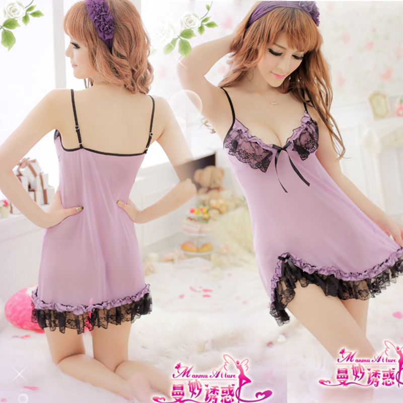 New arrival women's spaghetti strap nightgown summer deep V-neck pink lace sexy sleepwear twinset