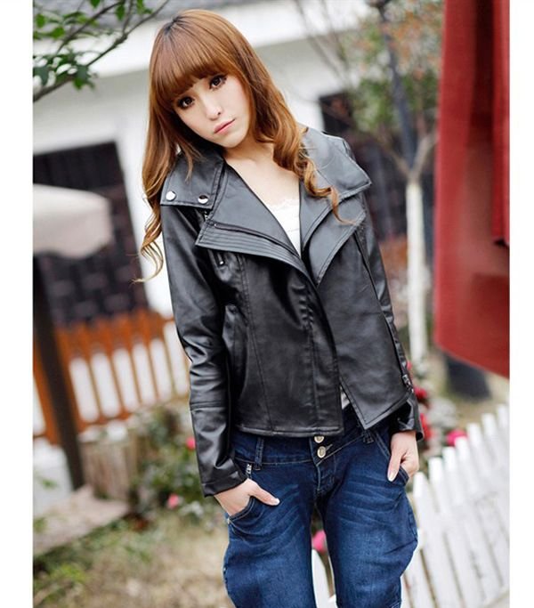 New Arrival Women's Turn-down Collar Faux Leaher Jacket Coat, Free shipping