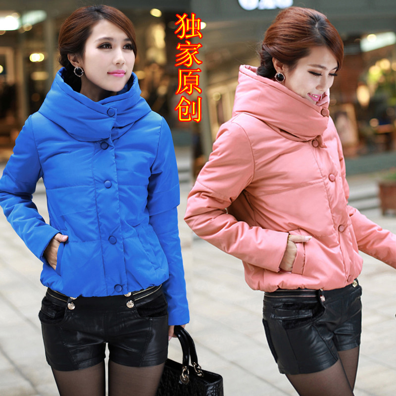 New arrival women's turtleneck thermal thickening short design solid color slim wadded jacket female cotton-padded