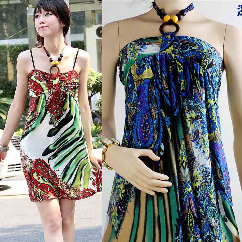 New arrival! Women sexy halter bohemian dress vintage print summer dresses QZ0166 free shipping 2 colors