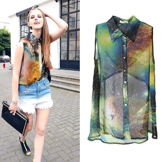 New arrival women sleeveless chiffon star blouse lady fashion loose long shirt women casual vest garment free shipping