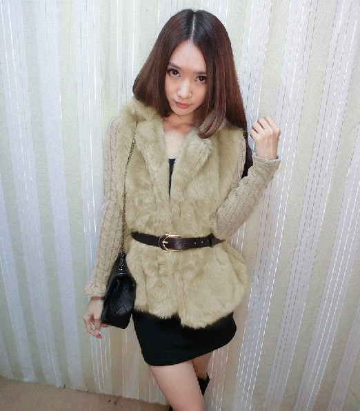 NEW ARRIVAL Womens real  knitted fur Thick long sleeve coat  long  knitting wool sweater coat