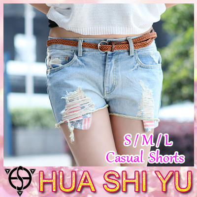 New arrivals Korean style Flag of pocket Light blue Ripped Jeans  for womens Three size  YWR-10016