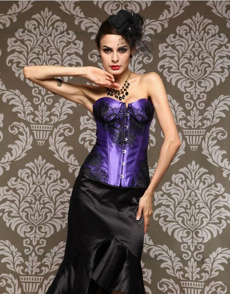 new arrivals! sexy lingerie sexy overbust purple corset and bustier  lace up boned lace fashion tops+G-string