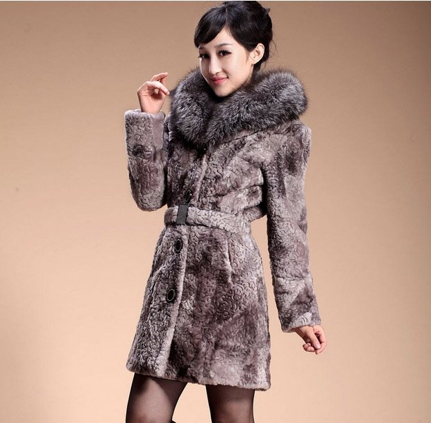 New arrivals women one piece real leather real fur overcoat ladies medium-long sheepskin berber fleece winter coat jacket WC0937