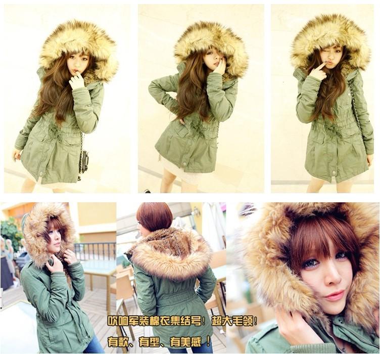 New Arrive Womens Winter Cinch Waist Hooded Faux Fur Coat Jacket Parka 2 Color