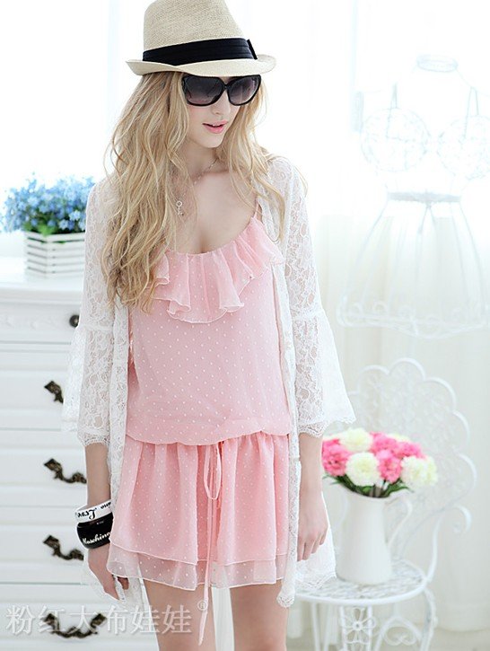 new arrived 2012 summer pink chiffon straps piece culottes women Jumpsuit