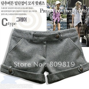 new arrived   fashion women's  double pocket  woolen shorts hot pants free shipping retail /wholesale