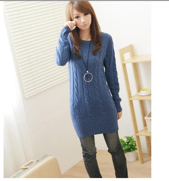 New arriver women  elegant casual thick cannabis medium-long knit sweater/women's sweater dress11922