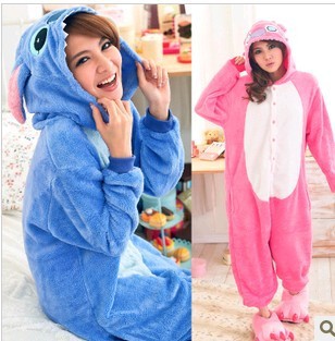 New Arrives Womens Mans Unisex Cute Stitch Animal Hoodie Kigurumi Couple Pajamas set Cosplay Costume Onesie Blue Pink