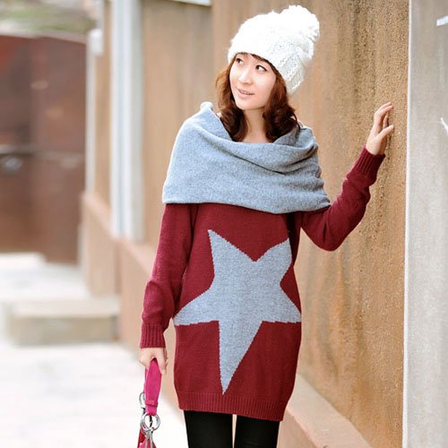 NEW autumn and winter, dropship plus size loose style longer ladies pullover knitwear sweater with scarf