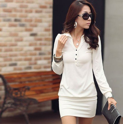 New Autumn Products For 2012 Women Fashion Buttons Solid Slim Long-Sleeve Casual Cotton Dresses N8003