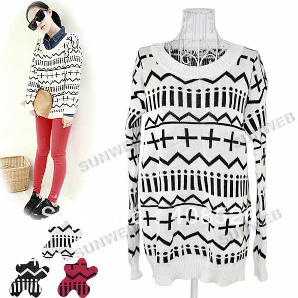 New Autumn Style Fashionable Sign Pattern Loose Long Sleeve Knitting sweater Tops Blouse 3 Colors free shipping 8093