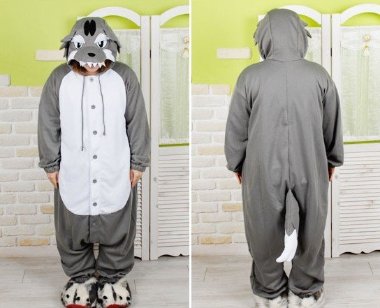 New Big Bad Wolf Costume KIGURUMI Pajamas Sleepcoat  Cosplay Sleepwear Gray Wolf