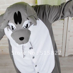 New Big Bad Wolf Costume KIGURUMI Pajamas Sleepcoat Cosplay Sleepwear Gray Wolf