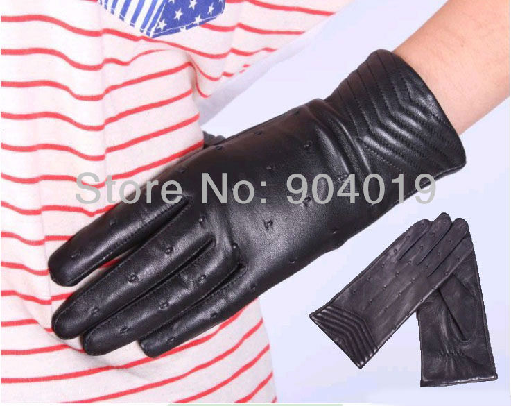 New Black Fashion Women Winter Warm Driving Gloves Genuine Lambskin Leather Wrist S M L