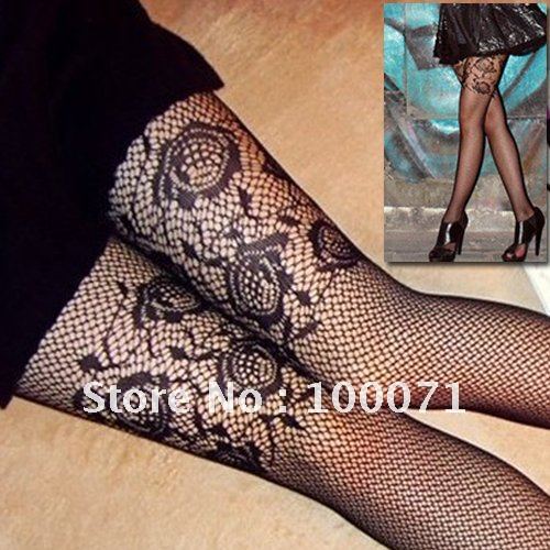 New Black Pantyhose Pattern Floral Lace Rose Fishnet Tights Stockings  [22726|01|01]