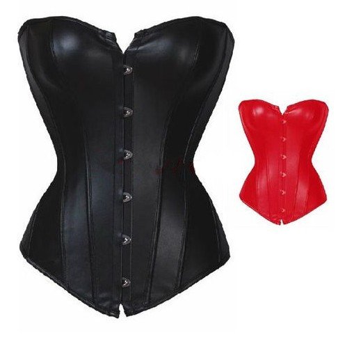 New Black/ Red Faux Leather Shaper Bustier Corset Top