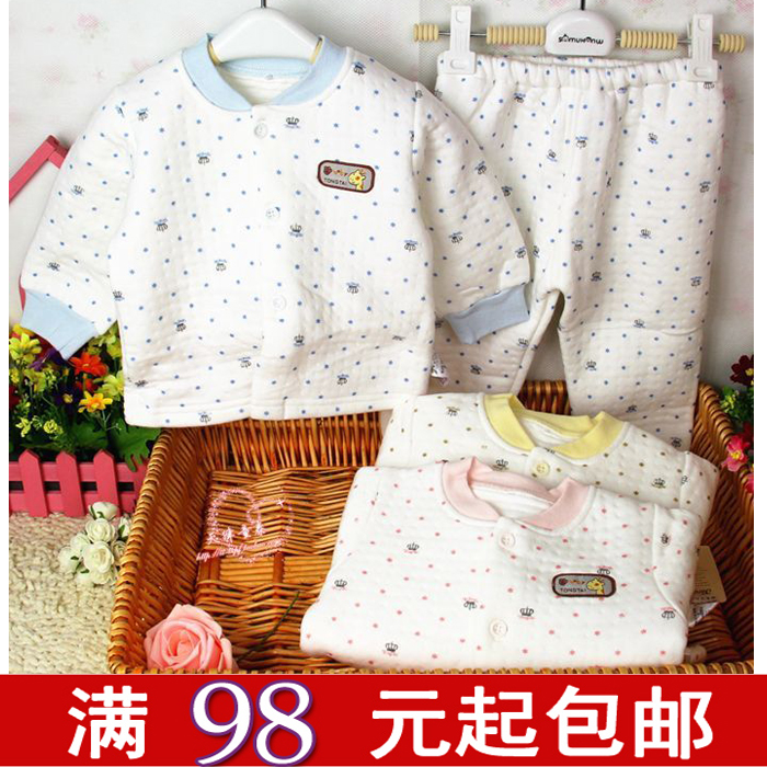 NEW BORN TONGTAI 12 1519 baby back-to-back thermal underwear set thickening baby clothes autumn and winter basic shirt