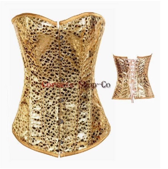 New Burlesque Sequin Corset Golden Lingerie Bustier/G-string Clubwear Top S-2XL