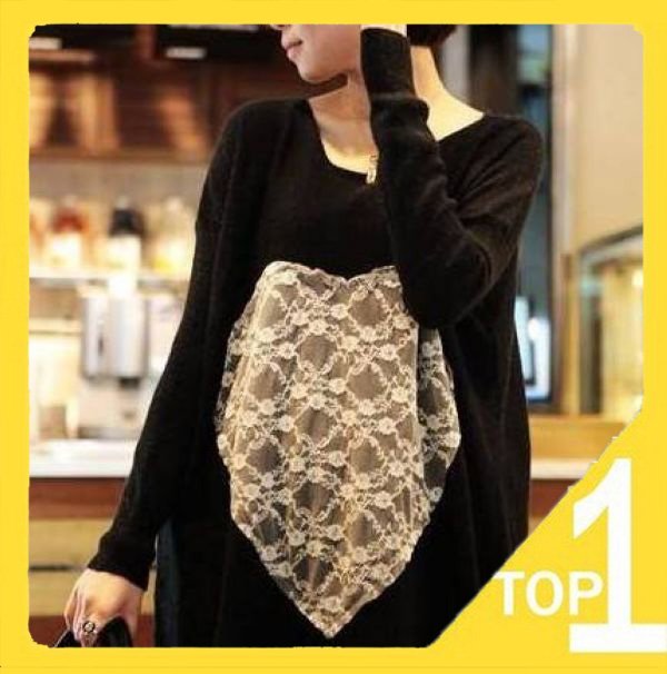 New  Casual Lace Love bat-wing sleeve O-Neck Womens Knitted Sweaters Korean style Average Size