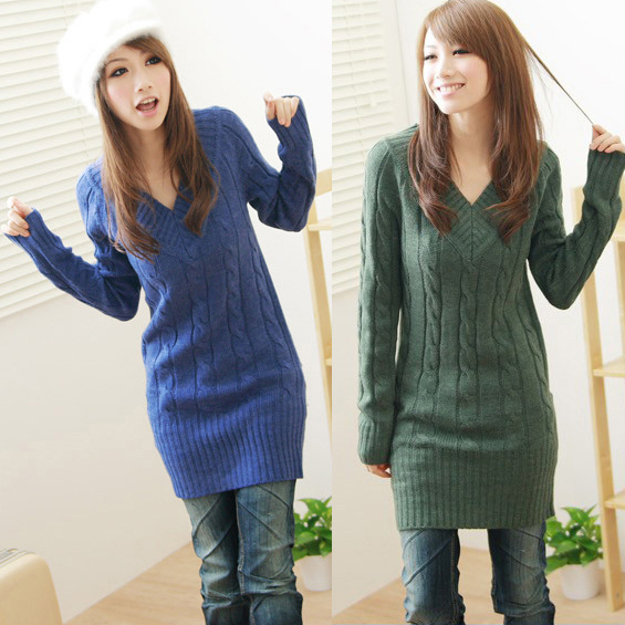 New Casual Women Lady V Neck Long Pullover Sweater Knitwear Knitted Sweater Top Winter  # L034424