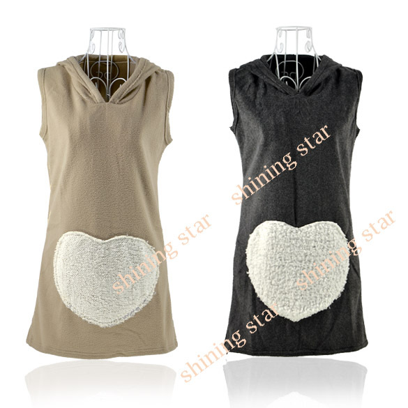 New Casual Women Tops Winter Waistcoat Woolen Hoodie long Vest 2 Colors Free Shipping 10020