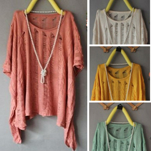 New Casual Womens Batwing Sleeve Loose Hollow Asymmetric Knit Cardigan Tops 3774