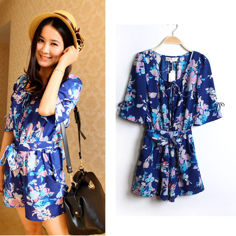 New Charming Women Floral Print Chiffon SEA Shorts Overalls Jumpsuits Rompers