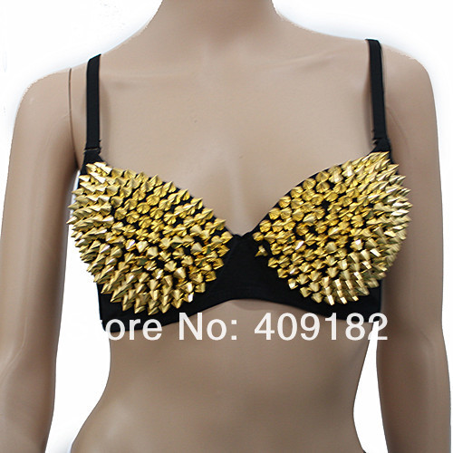 New Club Bra Women Party Disco All-over Spike Stud Design Bra Metallic Punk Dance Bra Best Quality  Rivet