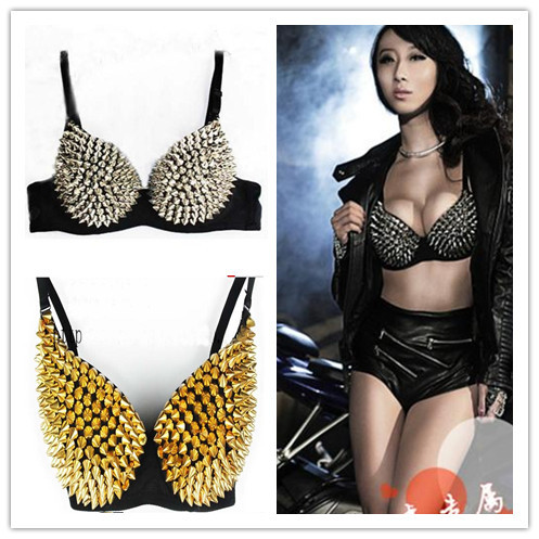 New Club Bra Women Party Disco All-over Spike Stud Design Bra Metallic Punk Dance Bra Best Quality  Rivet