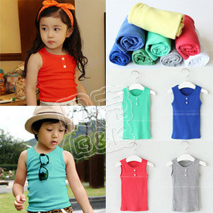 New Cute Kids Toddlers summer condy color 2 button boys child's  vest shirt C563