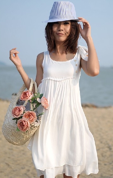 New Design women elegant slim sleeveless white cotton beach dress lady summer cute sundress 20628