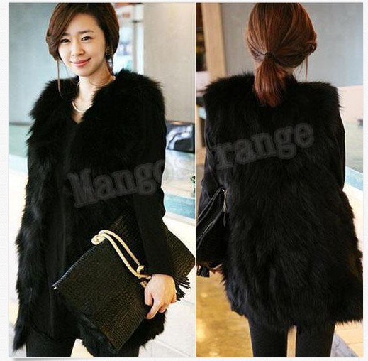 New Design Women's vogue Black Faux Fur Lining Winter Hood Long Vest Coat Hot