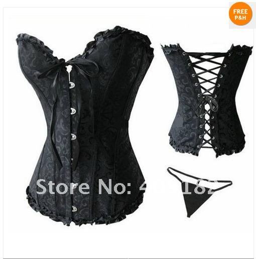 New Designer Top Black white sexy Underwear Cincher Underbust Corset lace up corset Bustier lingerie Set  with T-back