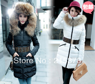 New designer Winter female medium-long large fur collar lei feng cap down coat,Fashion slim hot-selling women down fur jacket