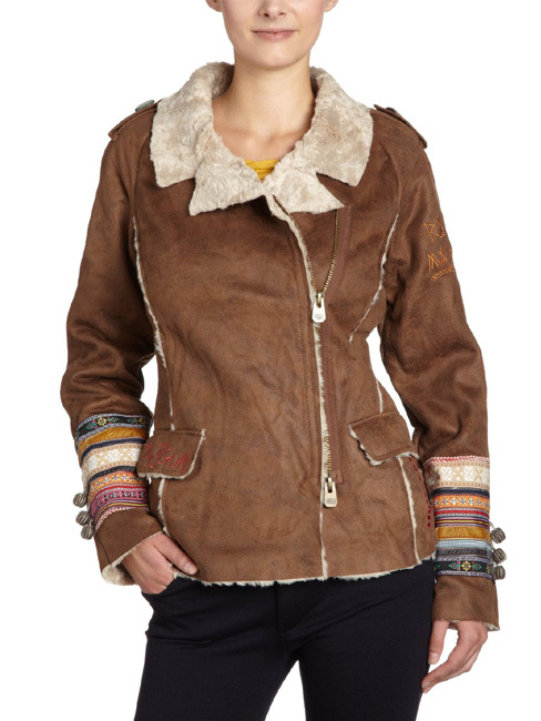 New Desigual Zipper Womens Coat Jacket Brown Sz:36-46