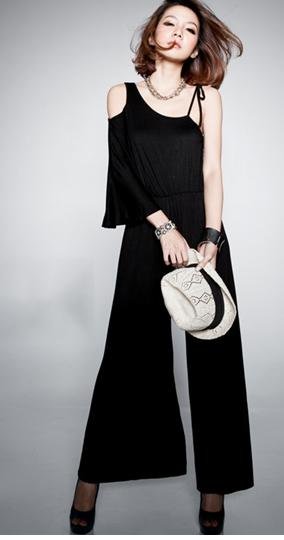 New dew shoulder loose thin body broadly leg rahab the conjoined fashion leisure wear pants/even