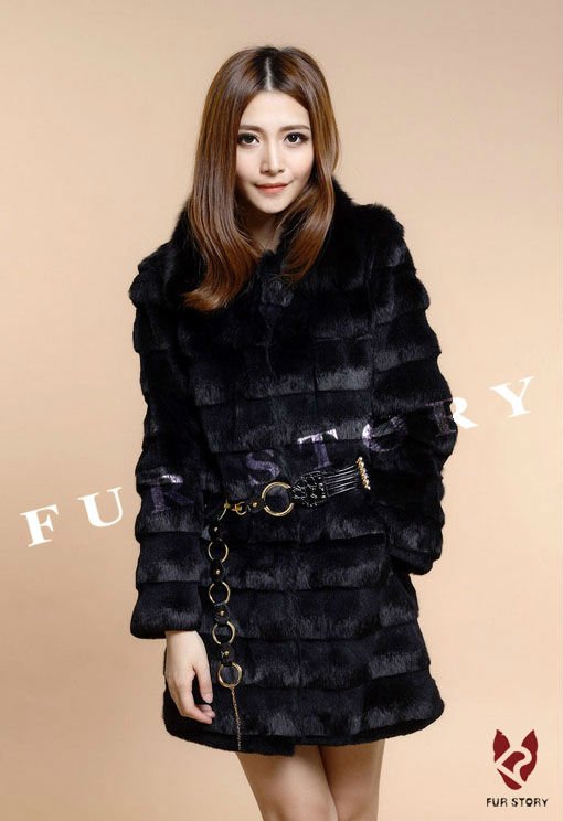 New elegant real rabbit fur coat with fox fur collar coat jacket overcoat  4 colors  shipping freee