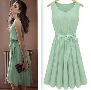 New Europe 2013 summer wind hundred pleated chiffon vest skirt round neck sleeveless dress