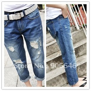 New Europe style Jeans loose large size hole casual jeans Harem collapse pants pantyhose women pants Free Shipping 1PC/LOT