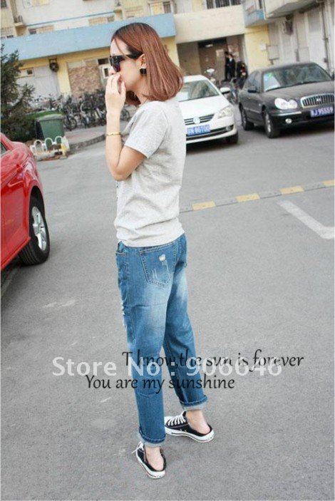 New Europe style Jeans loose large size hole casual jeans Harem collapse pants pantyhose women pants Free Shipping 2PC/LOT