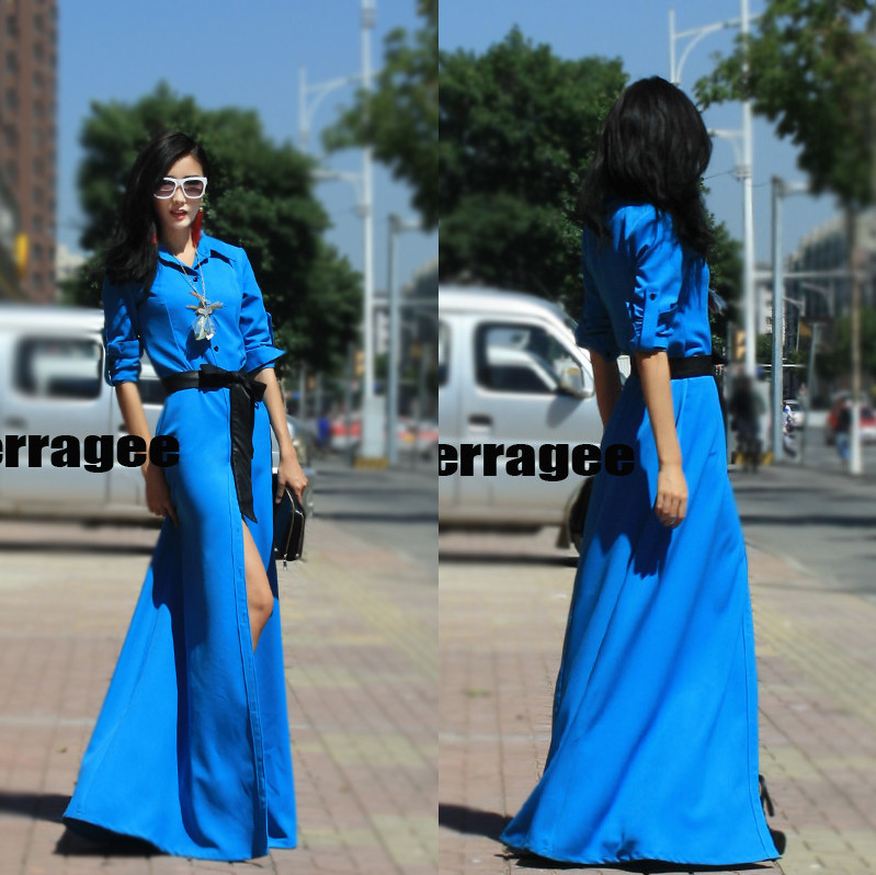 New European style women slim vintage dress, long big size floor-length princess dress with belt, free shipping