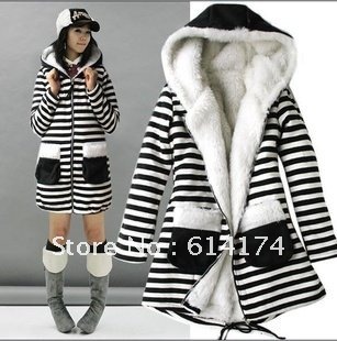 New explosion models winter coat Women stripe thickening zebra coat jacket hooded cotton jacket