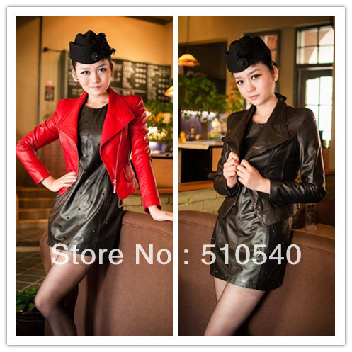 new fashion 100% lamb leather ladies short jacket  for spring 2013  single layer women's jacket  missy size /solid color