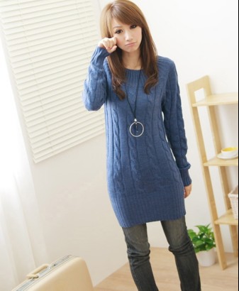 New Fashion 2012 Free Shipping Cotton Long Sleeve Slim Fit Winter Casual Sweater Dress For Women