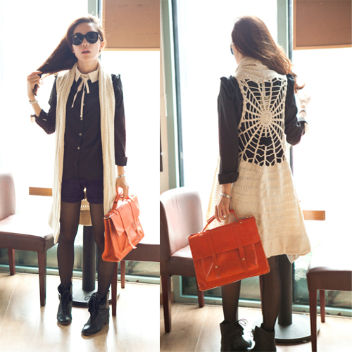 New fashion 2012 women's gentlewomen elegant racerback cutout long design sweater cape vest