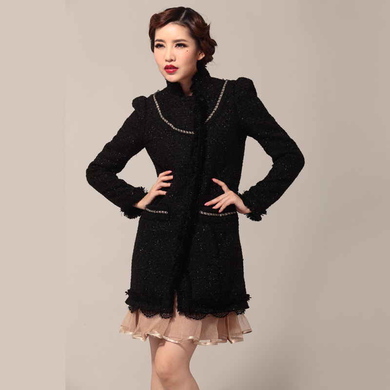 New fashion 2013 jkv autumn and winter slim lace wool outerwear wool coat female vintage trench Free shipping