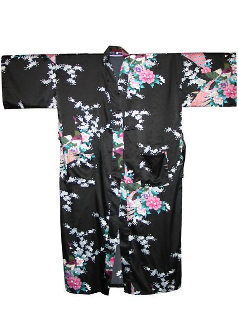 New Fashion Chinese Silk Women's Black Kimono Robe Gown Free Shipping JK0018